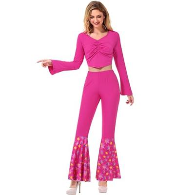 70s Pink Outfits Flared Pants for Women 80s Hippie Disco Costumes Halloween  Cosplay Earrings Accessories(XL) - Yahoo Shopping