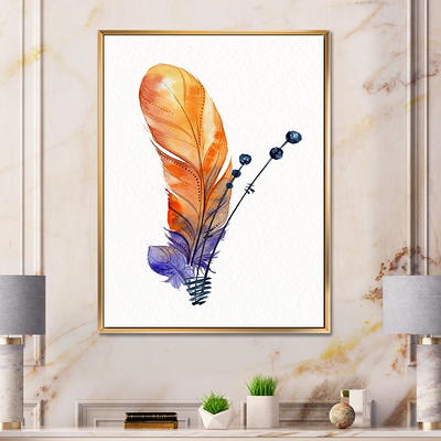 Designart 'Ethnic Purple Feathers Composition' Bohemian & Eclectic Framed  Canvas Wall Art Print 