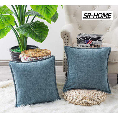 CaliTime Pack of 2 Cozy Throw Pillow Covers Cases for Couch Sofa Home Decoration Solid Dyed Soft Chenille 22 x 22 inches-Pack of