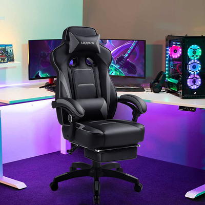 Gamer Gear Gaming Office Chair with Extendable Leg Rest, Black Fabric  Upholstery