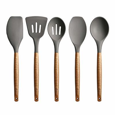 Miusco Non-Stick Silicone Kitchen Utensils Set with Natural Acacia Hard  Wood Handle, 5 Pieces, Grey, BPA Free, Baking, Serving and Cooking Utensils  - Yahoo Shopping