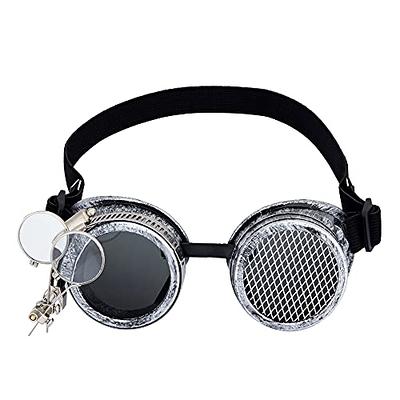 Silver Steampunk Goggles - Magnifying Eye Loupes & Purple Lenses