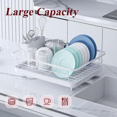 Dish Drying Rack - Compact Dish Rack for Kitchen Counter with a Cutlery  Holder, Durable Kitchen Dish Rack for Various Tableware, Dish Drying Rack  with Easy Installation, White