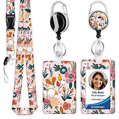 Retractable ID Badge Holder with Lanyard, Work ID Card Holders for Badges  for Women, Vertical Pink Cute Badge Holder, (Pink Flowers) - Yahoo Shopping