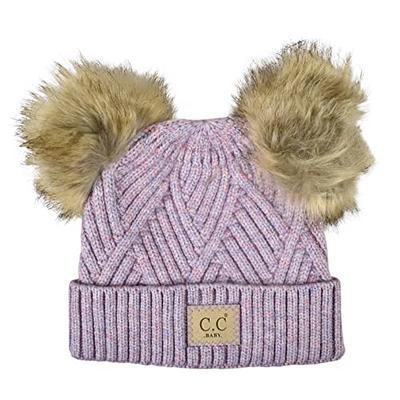 Lilac Cable Knit Pom Pom Bobble Hat