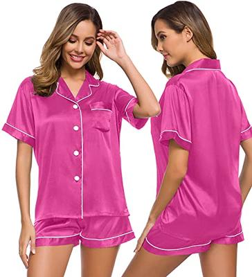 Women Satin Pyjamas Nightwear PJs Set Ladies Silk Short Sleeve Button  Sleepwear