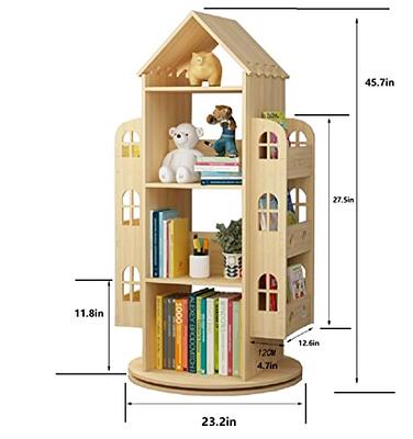 2 Tier Rotating Bookshelf Pine Wood 360° Revolving Bookcase Floor