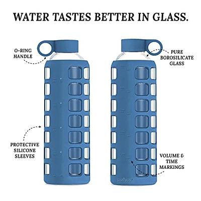12 oz Glass Water Bottle W Drink Times & Volume Silicone Sleeve Stainless  Lid