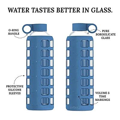 Purifyou Premium Glass Water Bottle with Silicone Sleeve and Stainless Steel Lid, 12 / 22 / 950ml