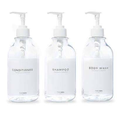 Stylish Shampoo and Conditioner Dispenser Set of 3 - Modern 21oz Shower  Soap Bottles with Pump and Labels - Easy to Refill Body Wash Dispensers for  an