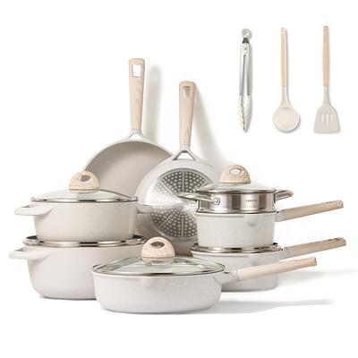 CAROTE Pots and Pans Set Nonstick, White Granite Induction Kitchen Cookware  Sets, 10 Pcs Non Stick Cooking Set w/Frying Pans & Saucepans(PFOS, PFOA  Free) in 2023