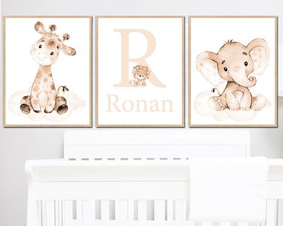 Lion Elephant Rabbit Baby Name Custom Personalized Wall Art Kids Room Home  Decor