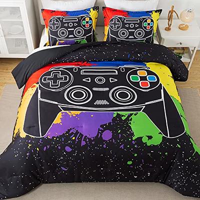 Comforter Set Queen Size, Gamepad Game Gamer Cool Soft Bedding Set for Kids  and Adults, Kids Gaming Boy Comforter Set with 2 Pillowcases for Bedroom