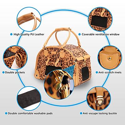 Betop House Fashion Dog Carrier PU Leather Dog Handbag Dog Purse Cat Tote Bag Pet Cat Dog Hiking Bag, Brown, Large