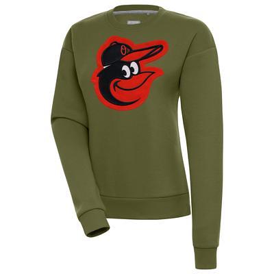 Men's Baltimore Orioles Antigua Heathered Black Team Logo Reward Crewneck  Pullover Sweatshirt