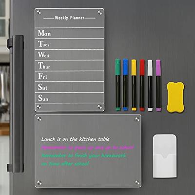 Set of 2 Acrylic Magnetic Dry Erase Board for Fridge, Wall w/6 Magnetic  Markers
