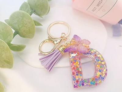 JINGUAZI Backpack Keychains Gifts for Women Initial Letter Keychain for Cute Car Key White Pink Tassel Bling Crystal Shiny