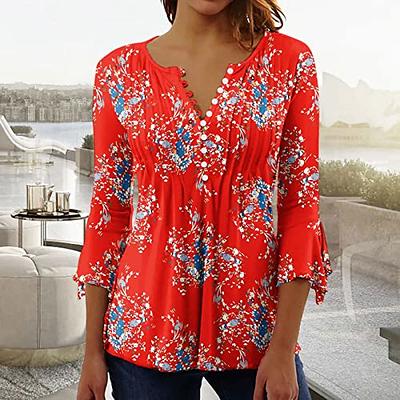  Long Sleeve Plus Size Shirts for Women 3X Womens Plus Size Tops  Short Sleeve Shirts O Neck Tunic Print Summer Tees Red : Sports & Outdoors