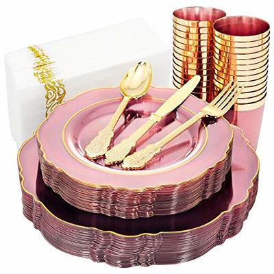 WDF 25 Guest Pink Plates with Disposable Plastic Silverware&Pink