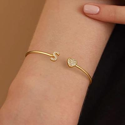 18K Yellow Gold Initial and Heart Flex Bracelet