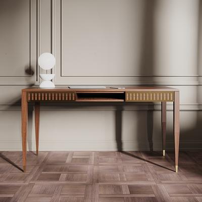 Mid Century Modern Solid Oak Desk With Two Drawers and Brass, Bureau,  Office Desk, Study Desk, Walnut 