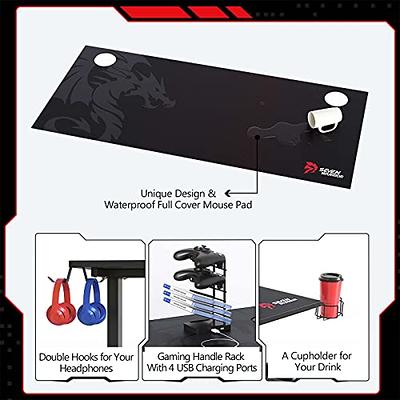 Gaming Desk, 60 Inch Computer Desk Carbon Fiber Surface Gamer Desk with  Free Mouse Pad, T-Shaped Professional Gaming Table with USB Gaming Rack,  Cup