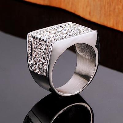 MIVEIVIA ICED OUT Ring for men Wedding Rings for Men 18 Ice Cubes ring Hip  Hop