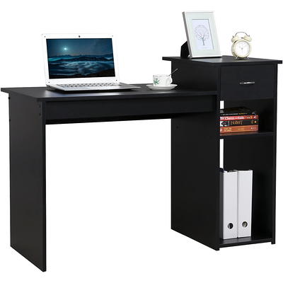 Mainstays Small Space Writing Desk with 2 Shelves, True Black Oak Finish 