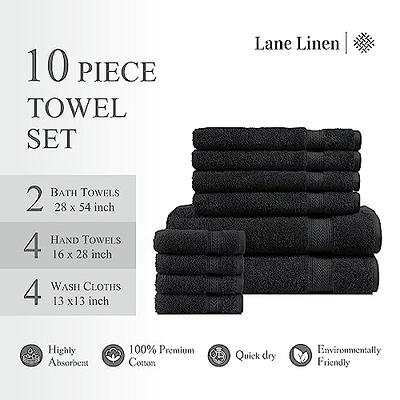 Lane Linen 100% Cotton Bath Towels Set of 10, 2 Large Bath Towels, 4 Soft Hand Towels for Bathroom, 4 Wash Towels for Body, Larg