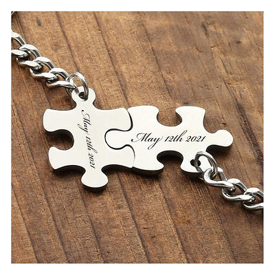 Personalized Puzzle Keychain Custom Engraved Interlocking 2 Piece