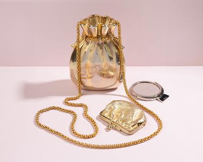 Judith Leiber Elegant Gold Fortune Money Bag Clutch With Coin Purse &  Mirror - Yahoo Shopping