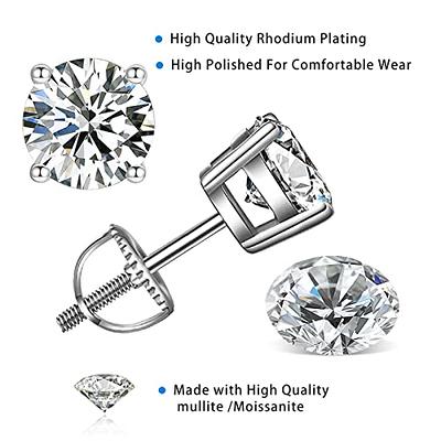 Moissanite Stud Earrings, 0.6ct-2ct DF Color Brilliant Round Cut Lab  Created Diamond Earrings 18K White Gold Plated Silver Friction Back for  Women Men