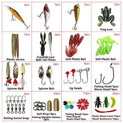 Fishing Lures Tackle Box Bass Fishing Kit Including Animated  Lure,Crankbaits,Spinnerbaits,Soft Plastic Worms, Topwater  Lures,Hooks,Saltwater 