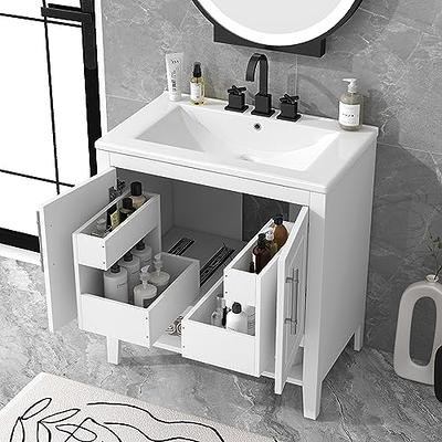 Merax 30 Bathroom Vanity Cabinet with Ceramic Sink Top Set, Two Pull in/Out  Drawers, Open Storage Shelf, Soft Closing Doors, Freestanding, Solid Wood  Frame & MDF Board, White - Yahoo Shopping