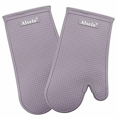 Alselo Silicone Oven Mitts Heat Resistant 550 Degree Extra Long