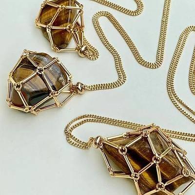 Green Calcite Crystal Cage Necklace