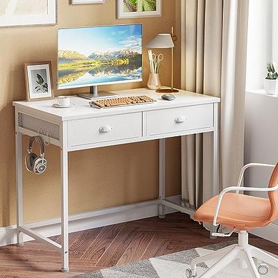 Computer Desk with Drawers, White Home Office Desk with Hutch, PC Desk  Writing Table with Storage for Small Spaces, White