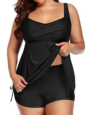 Aqua Eve Women Plus Size Tankini Swimsuit Two Piece Flowy Swimdress Bathing  Suits with Shorts Black 18W - Yahoo Shopping