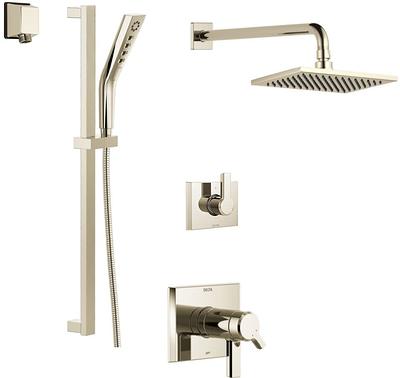 Delta Trinsic Thermostatic Shower System with Shower Head, Shower Arm, Hand  Shower, Slide Bar, Hose, Valve Trim and MultiChoice Rough-In: Trinsic