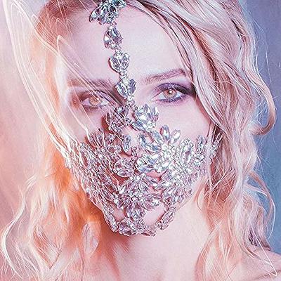 STONEFANS Rhinestone Masquerade Mask Face Jewelry for Women Blue Prom Half  Face Mask Wedding Halloween Costume Accessories (B-Silver) - Yahoo Shopping