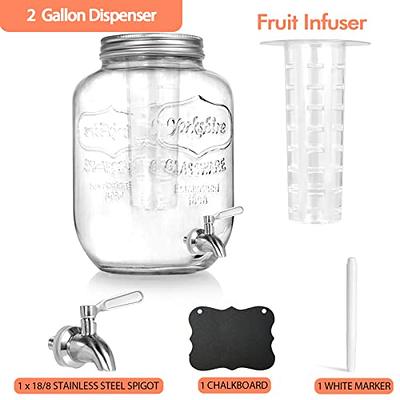 2 Gallon Glass Beverage Dispenser with Infuser, Metal Base