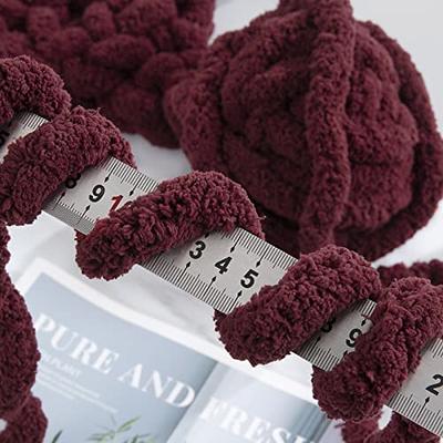 HOMBYS Wine Red Chunky Chenille Yarn for Crocheting, Bulky Thick