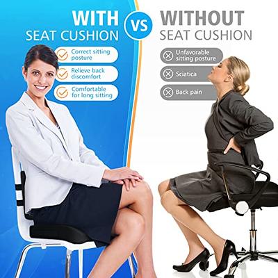  Seat Cushion & Lumbar Support Pillow for Office Chair, Car,  Wheelchair Memory Foam Desk Chair Cushion for Sciatica, Lower Back &  Tailbone Pain Relief Desk Pad with Adjustable Strap 3D Washable