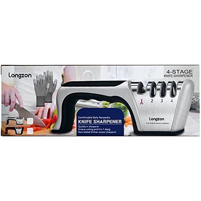 4-in-1 longzon [4 stage] Knife Sharpener with a Pair of Cut-Resistant