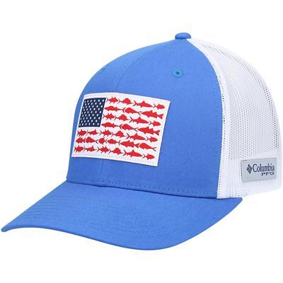 Men's Columbia White Nebraska Huskers PFG Tonal Fish Flag Flex Hat