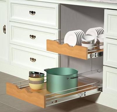 DINDON 2 Tier Pull Out Cabinet Organizer (14 W x 21 D) Slide Out Wood  Shelf Double Tier Kitchen Wire Basket with Chrome Finish… - Yahoo Shopping