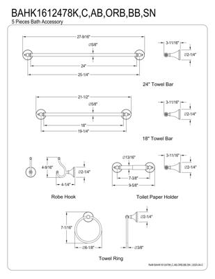 Kingston Brass 5 Piece Naples Towel Bar Bath Hardware Set