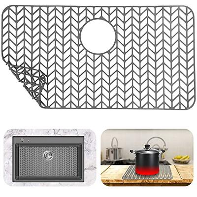 MONVIE Kitchen Sink Mats Silicone Sink Mat Protectors for Bottom of Kitchen  Sink 26 x 13.78 Non-Slip Sink Protectors with Cutout Drain Holes for