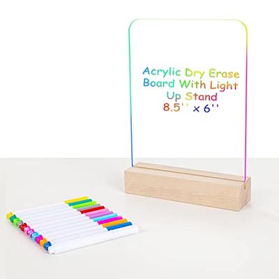 Fanrui LED Note Board with Colors,6.96 x 5.43 Acrylic Dry Erase Board with  Light,Light up Dry Erase Board with Stand as a Glow Memo LED Letter Message