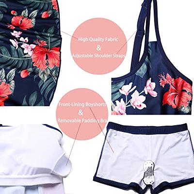 Women's Two Piece Halter Swimsuit Swimwear with Boyshorts Bathing Suit 